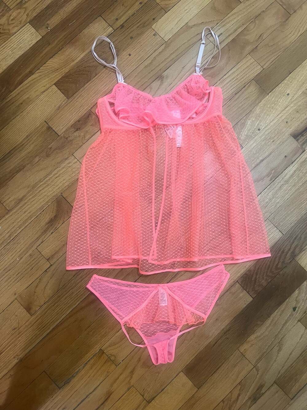 Victoria's Secret Neon Pink/Peach Babydoll & Panty Set Size M